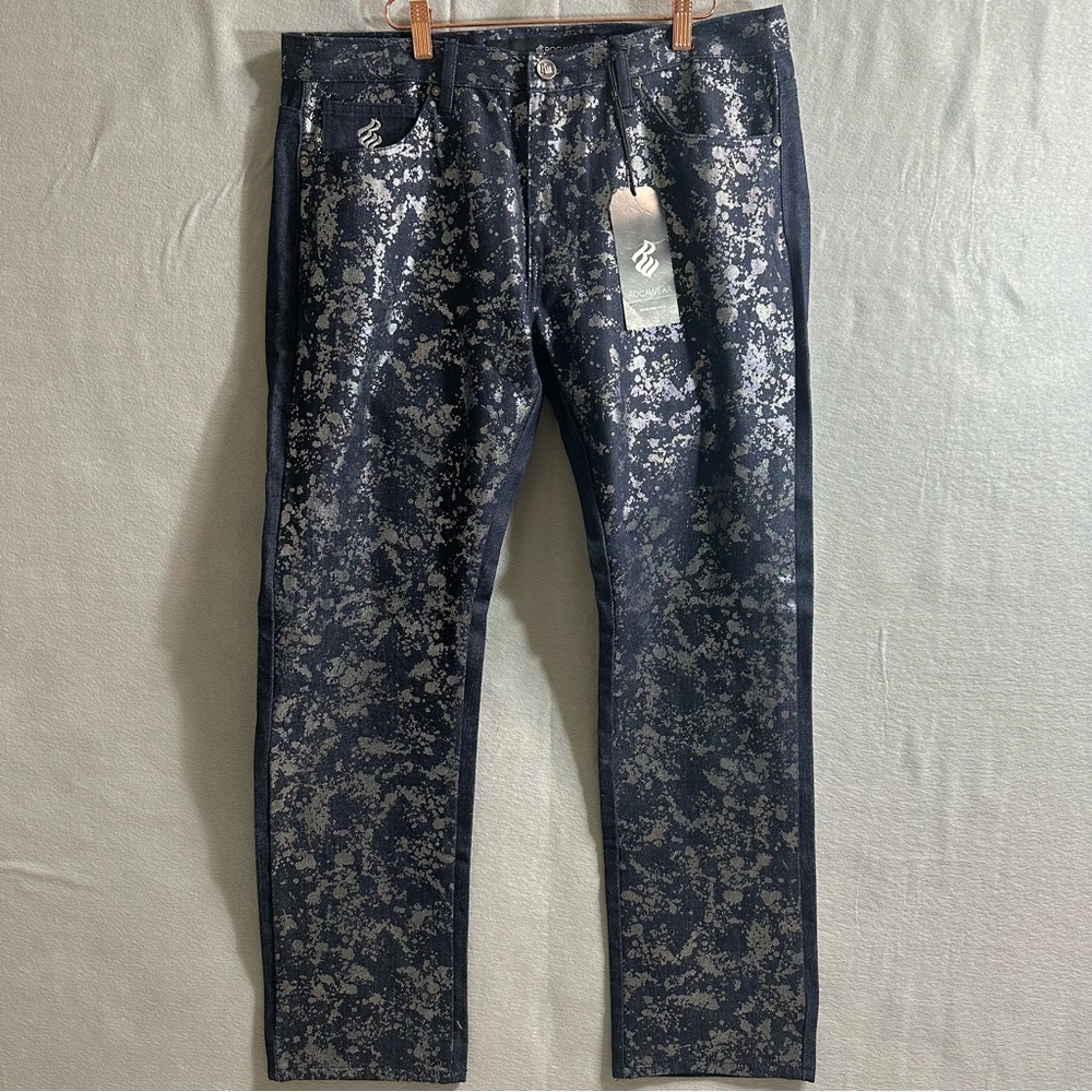 Rocawear Silver Metallic Shine Jeans NWT Men’s Size 36 Bold Streetwear